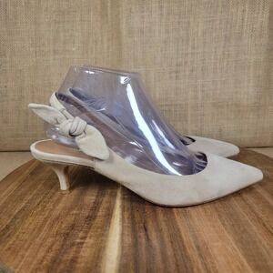 Tabitha Simmons Suede Slingback Kitten Heels Pumps Beige Size 38 US 7.5 Italy